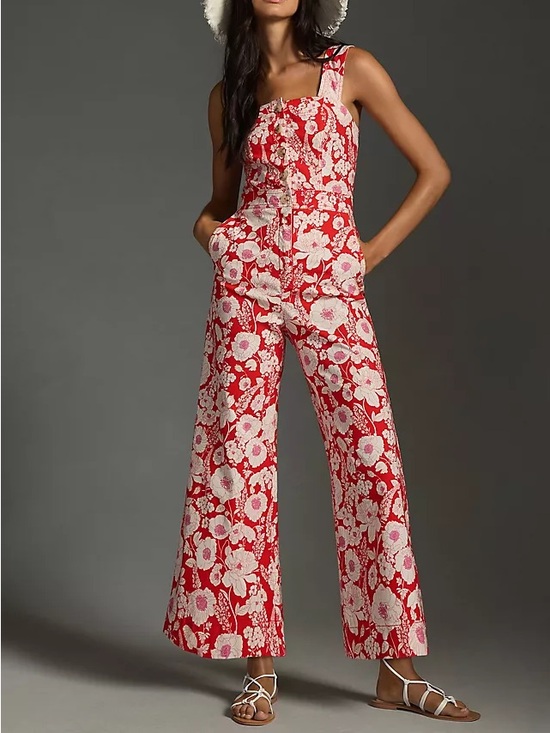 Maeve Pants - Maeve by Anthropologie - The Colette Red Floral Jumpsuit